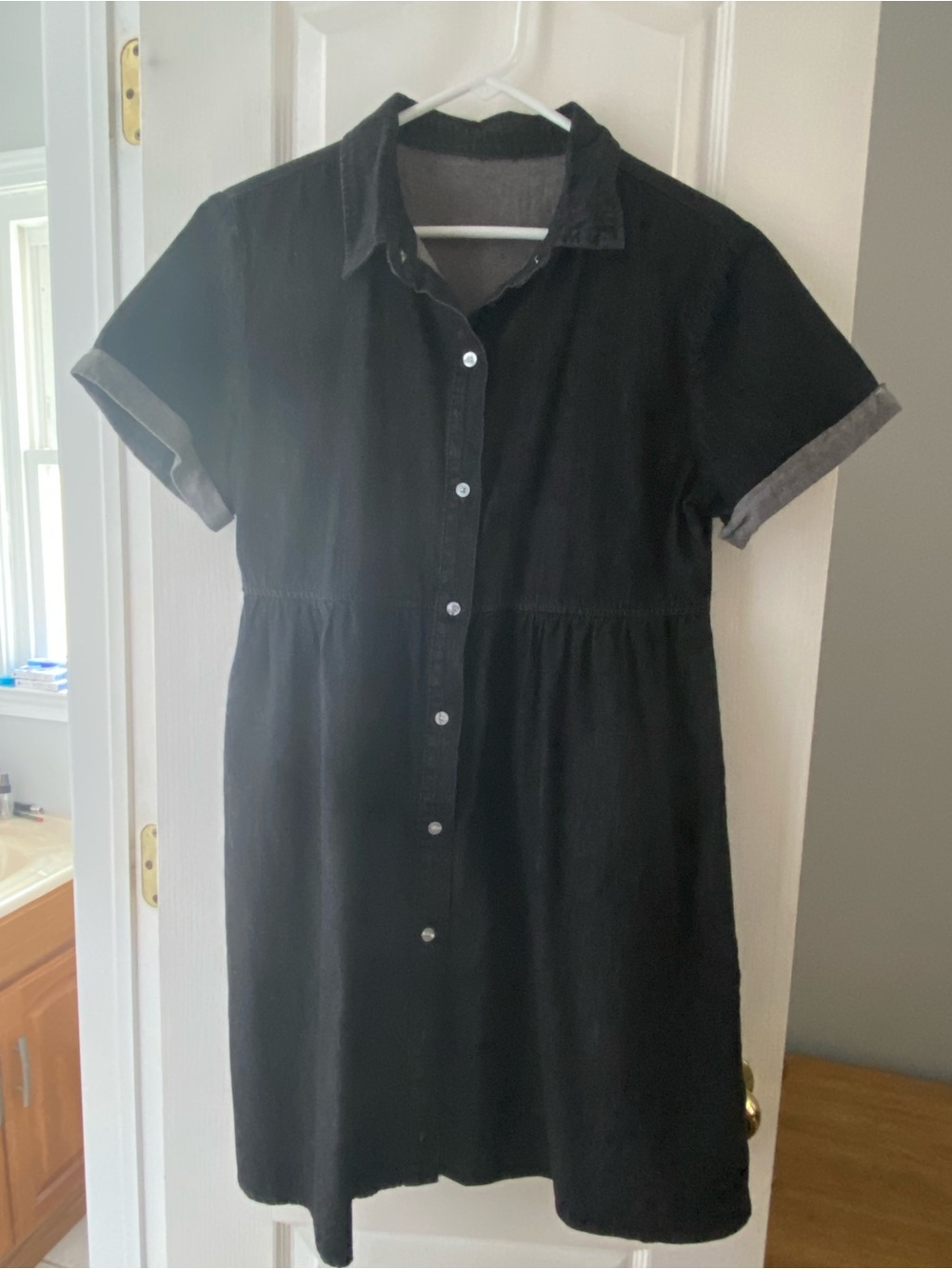 Black Short-Sleeve Shirt Dress - Brand Unspecified